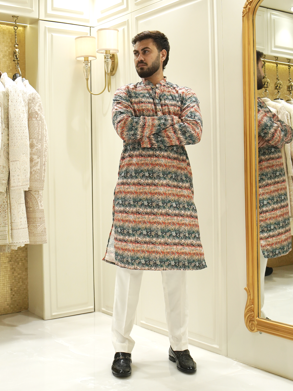 Maharaja Heritage Striped Elegance Kurta Set