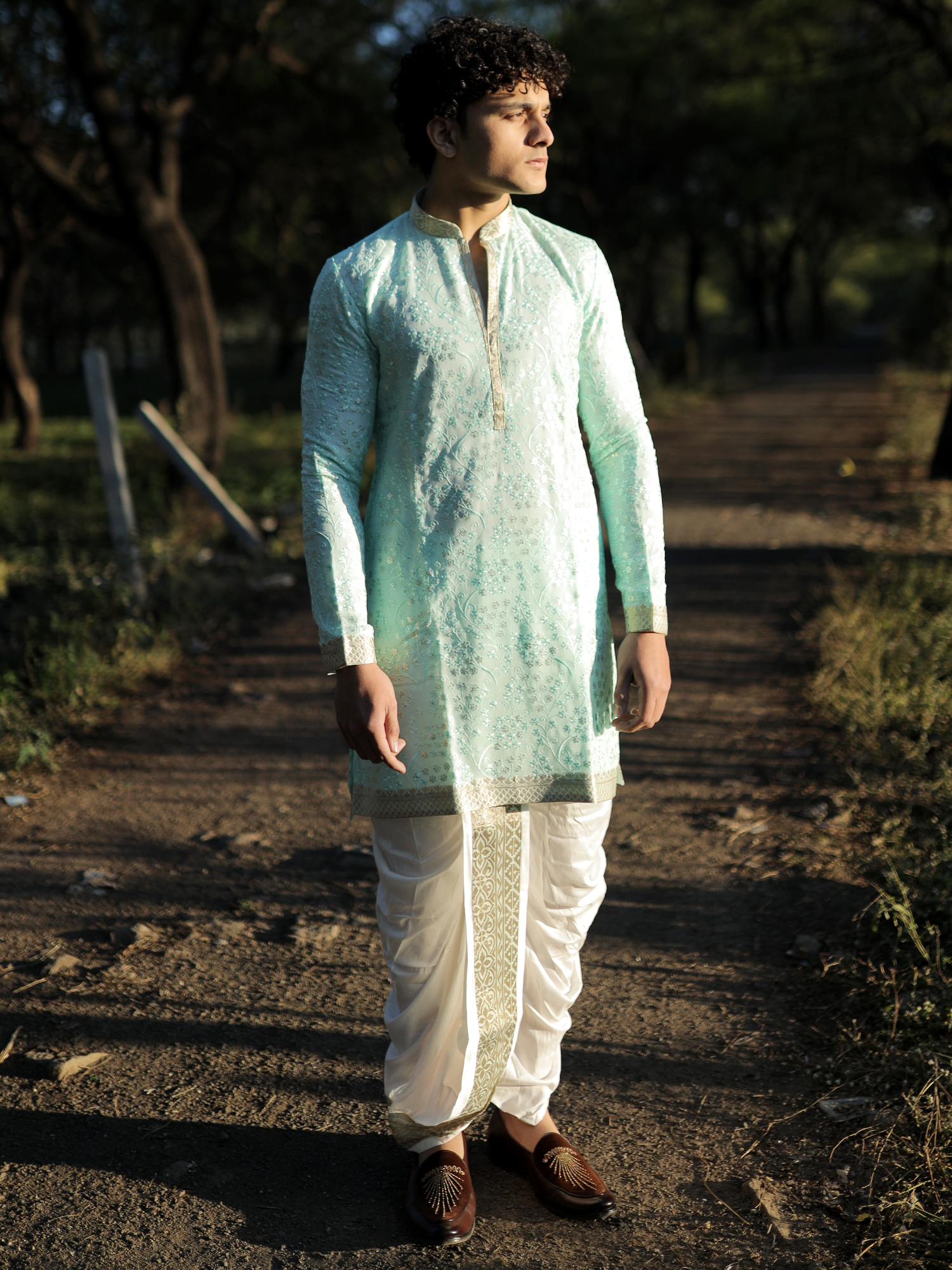 Sahil Vibrant Citrine Kurta with White Dhoti