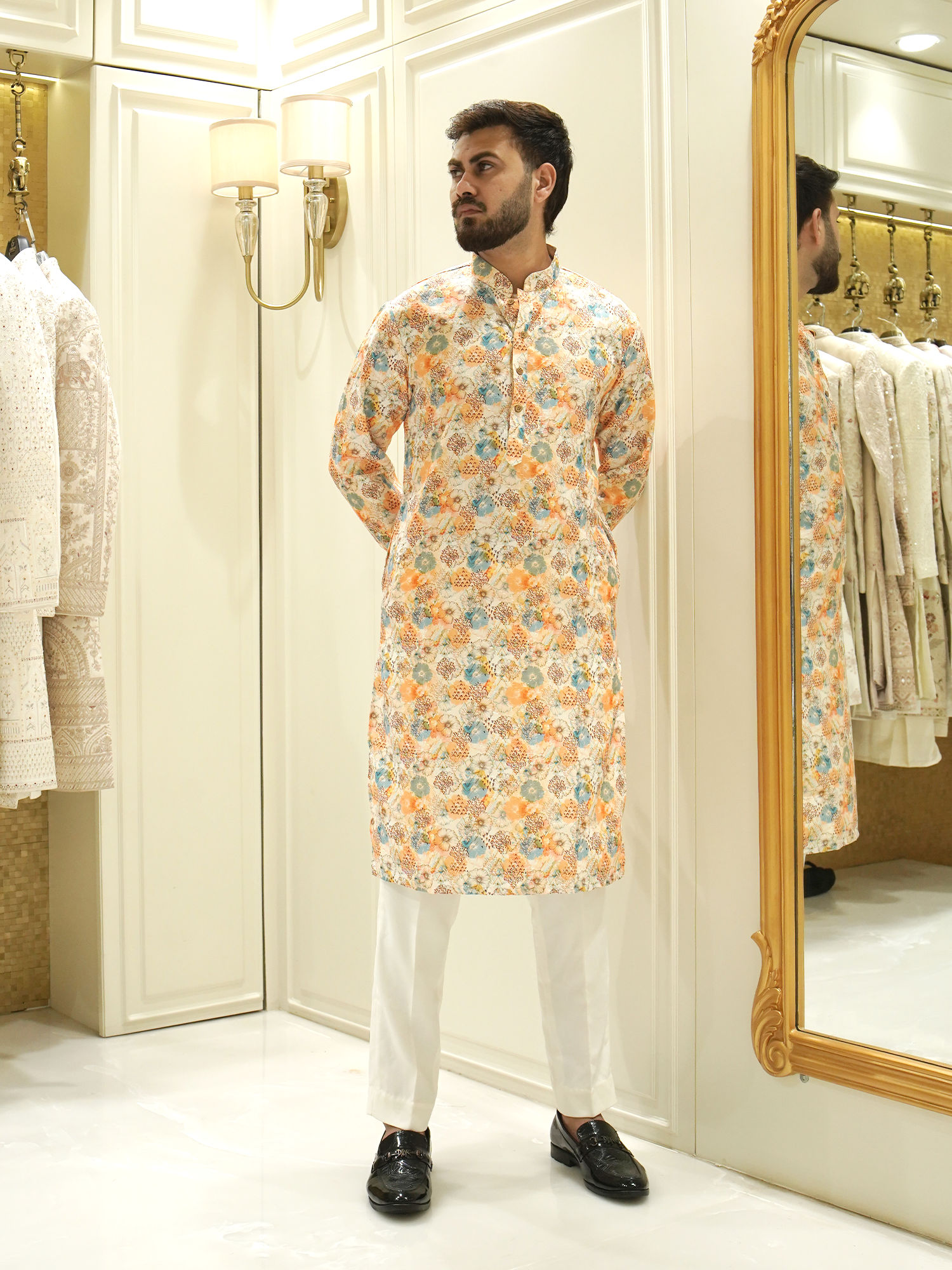 Mughal Garden Medallion Brocade Kurta Set