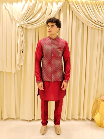 Garnet Legacy Classic Kurta Set with Jacket