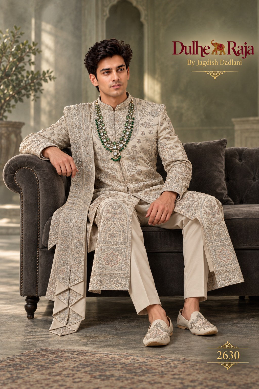 Pista layered wedding sherwani detail - design 2630-PISTA