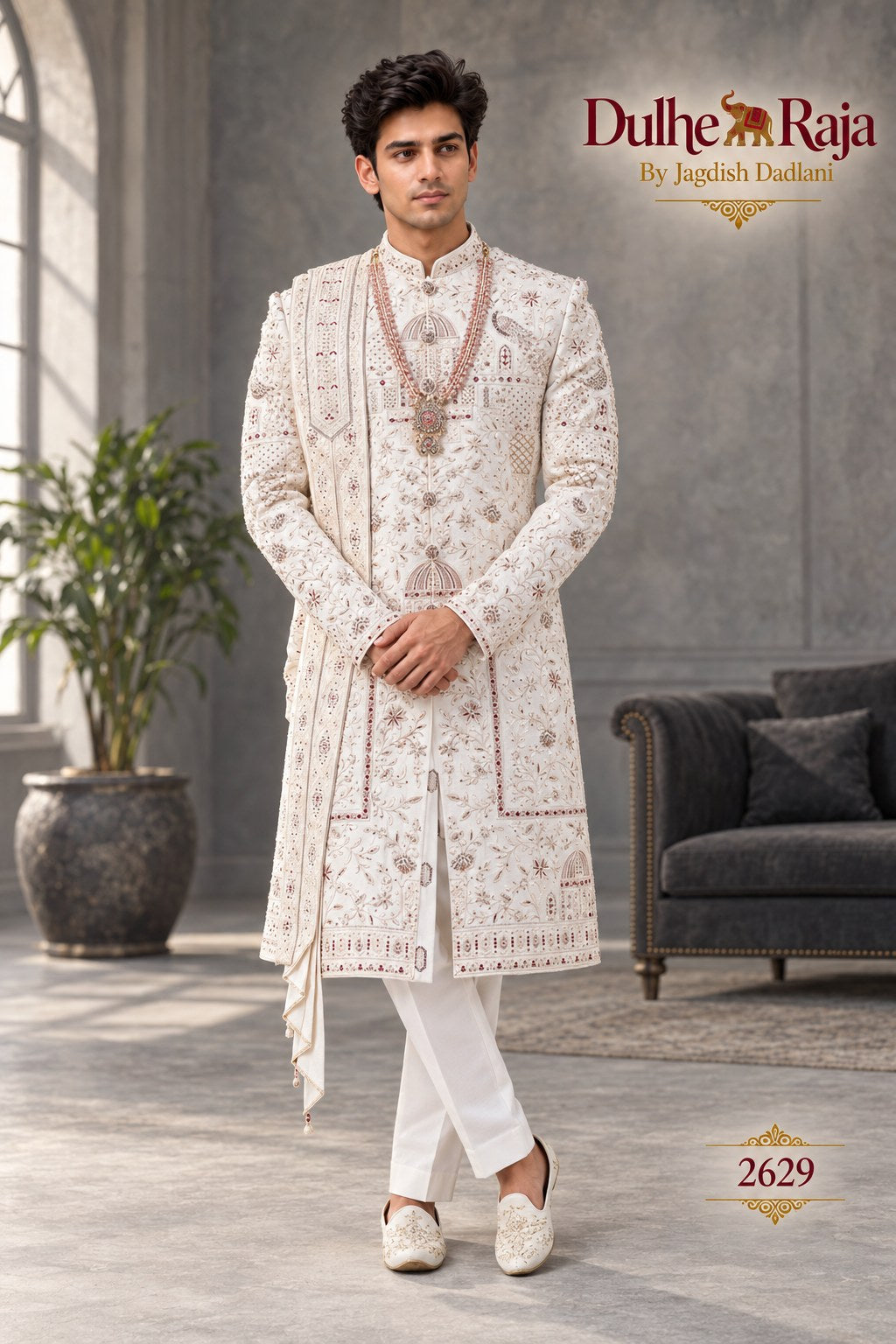 Ivory floral wedding sherwani - Dulhe Raja Bhopal design 2629-S2