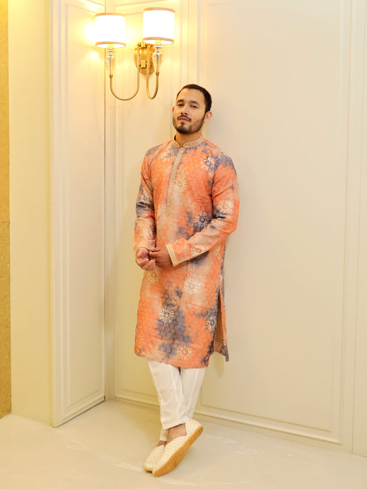 Coral Cloud Symphony Kurta Set