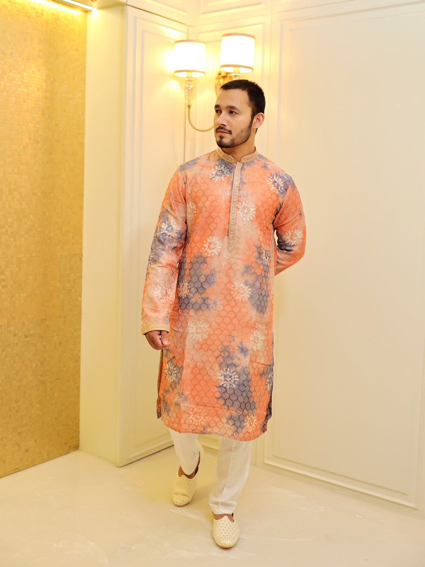 Coral Cloud Symphony Kurta Set