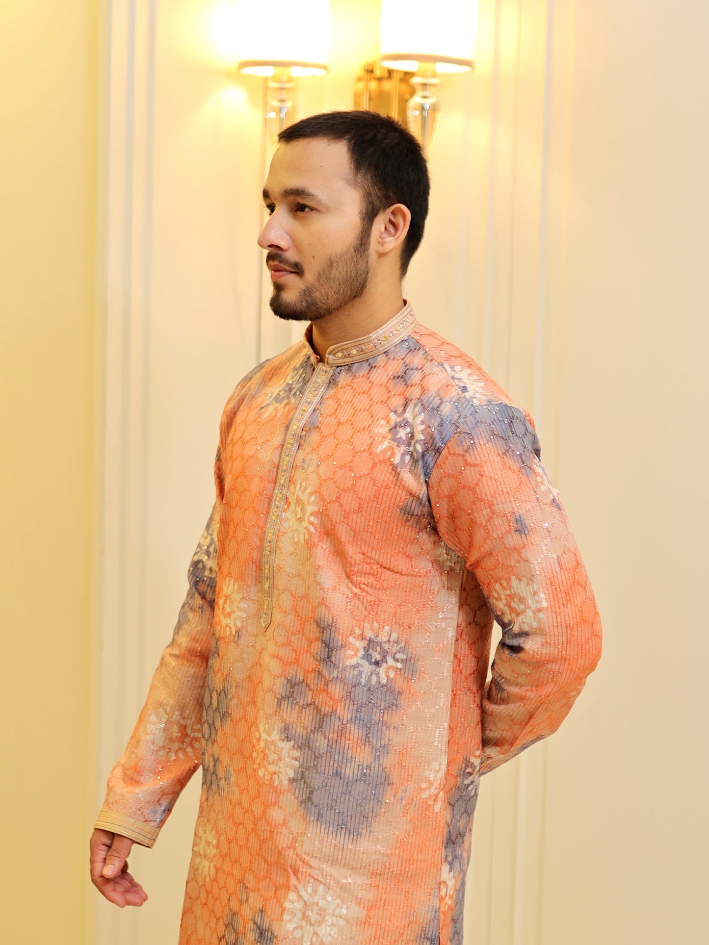 Coral Cloud Symphony Kurta Set