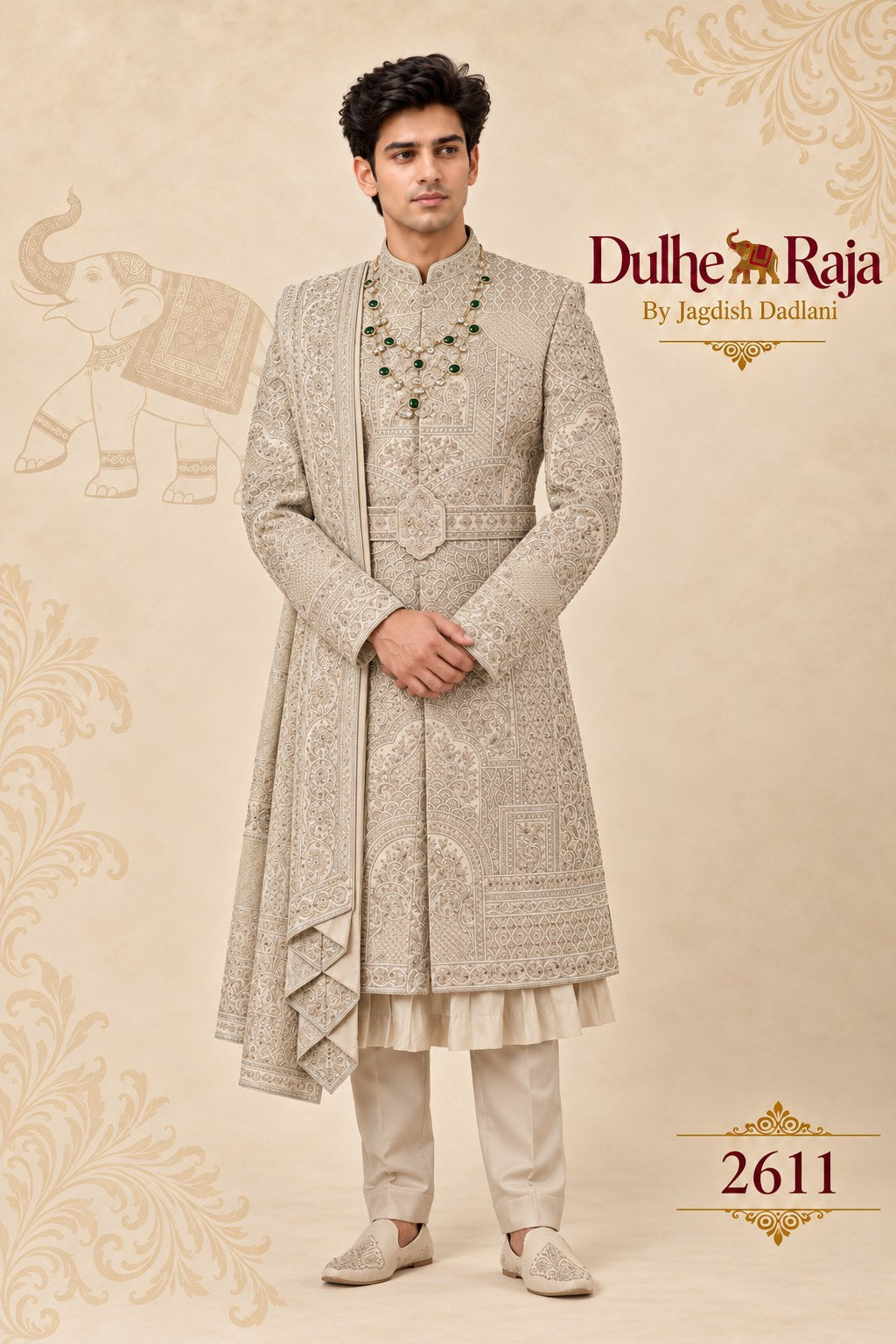 Pista sage layered wedding sherwani for groom - Dulhe Raja Bhopal design 2611-PISTA