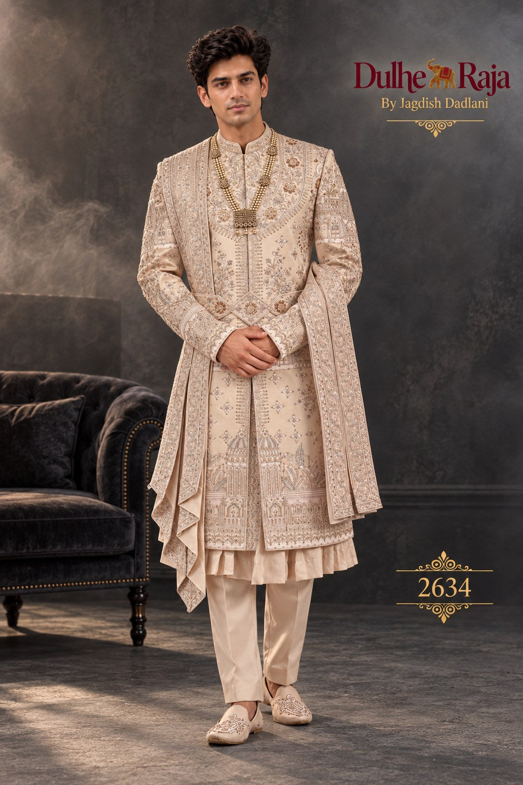 Blush cascade wedding sherwani - Dulhe Raja Bhopal design 2634-RG
