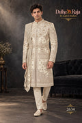 Silver beige draped wedding sherwani - Dulhe Raja Bhopal design 2634-SILVER