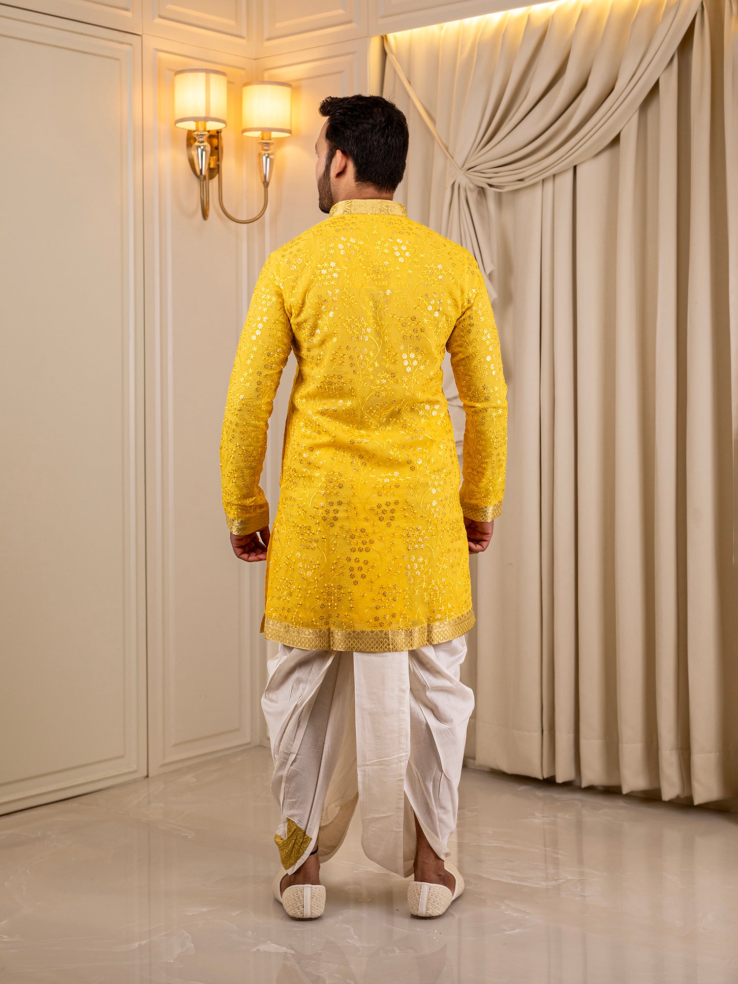Vivan's Vibrant Citrine Kurta with White Dhoti