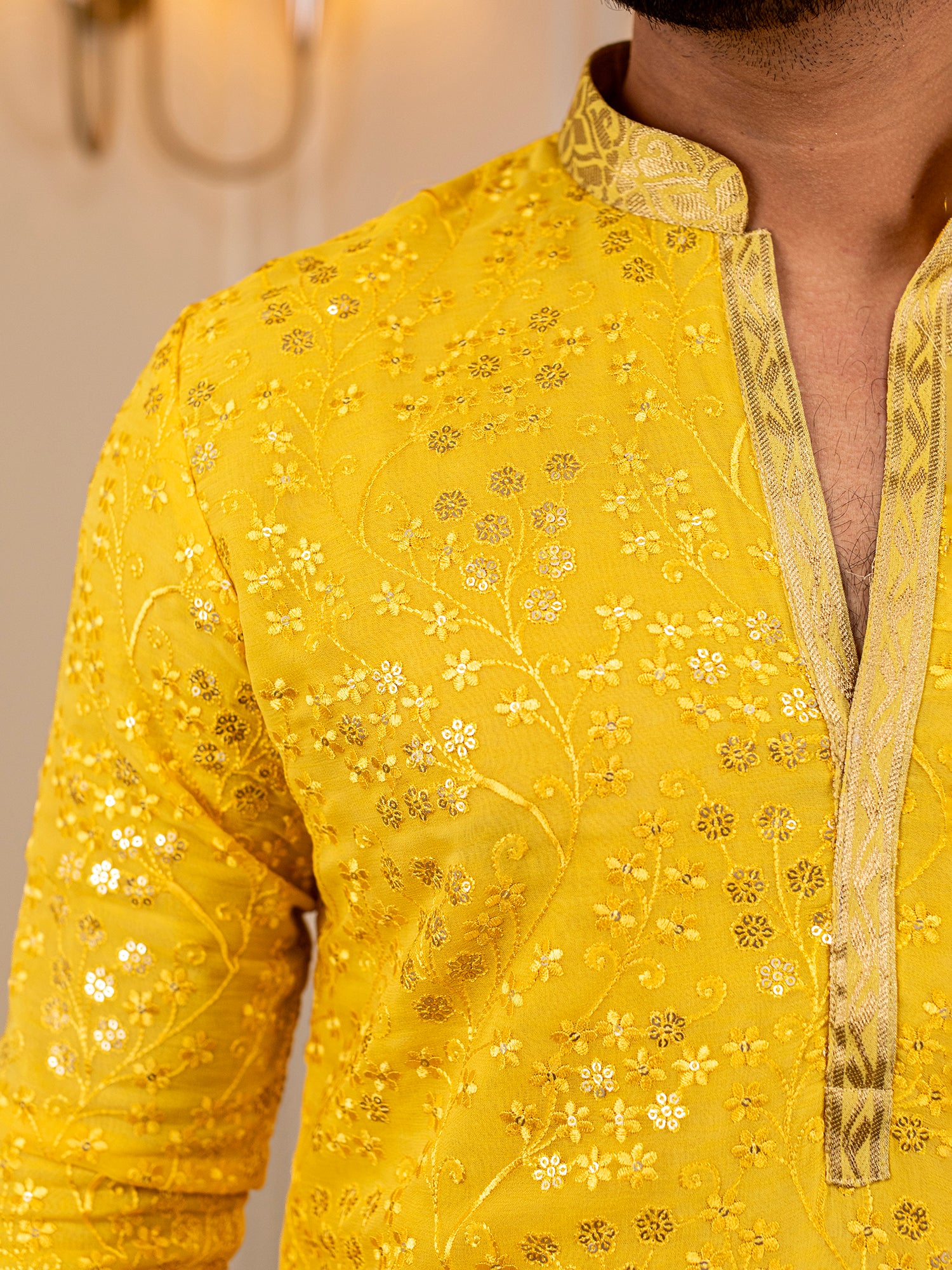 Vivan's Vibrant Citrine Kurta with White Dhoti