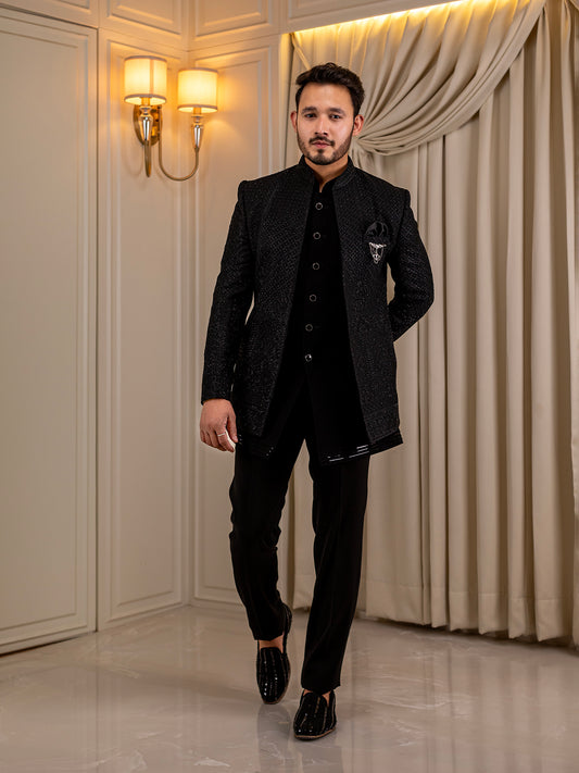 Black Velvet Brilliance Jodhpuri Suit