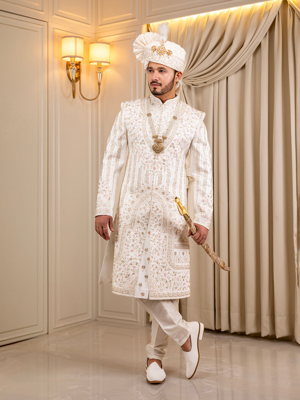 Rishi's Radiant White Sherwani
