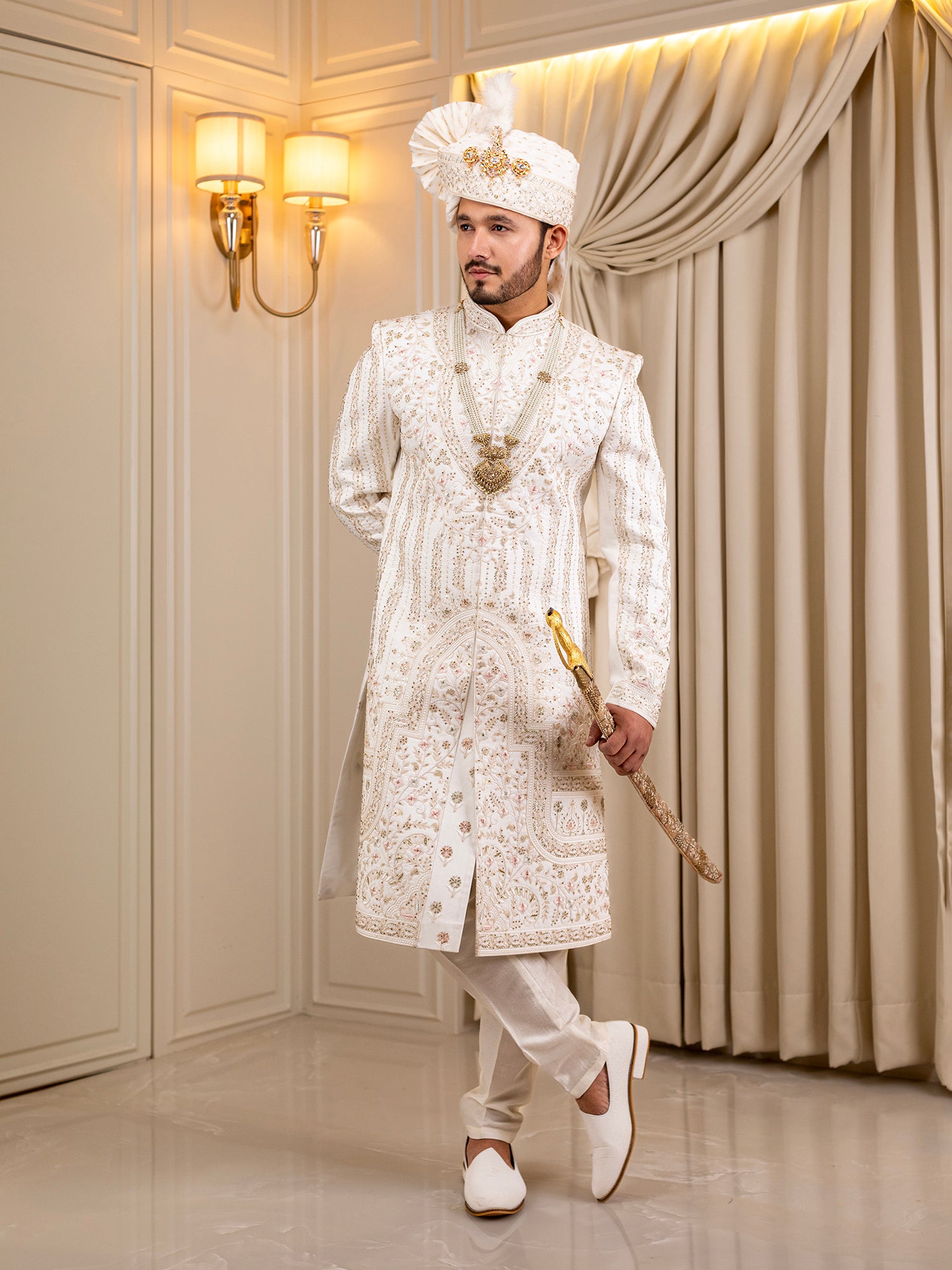 Rishi's Radiant White Sherwani