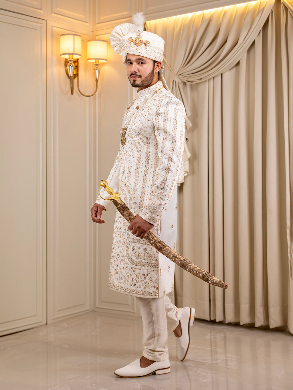 Rishi's Radiant White Sherwani