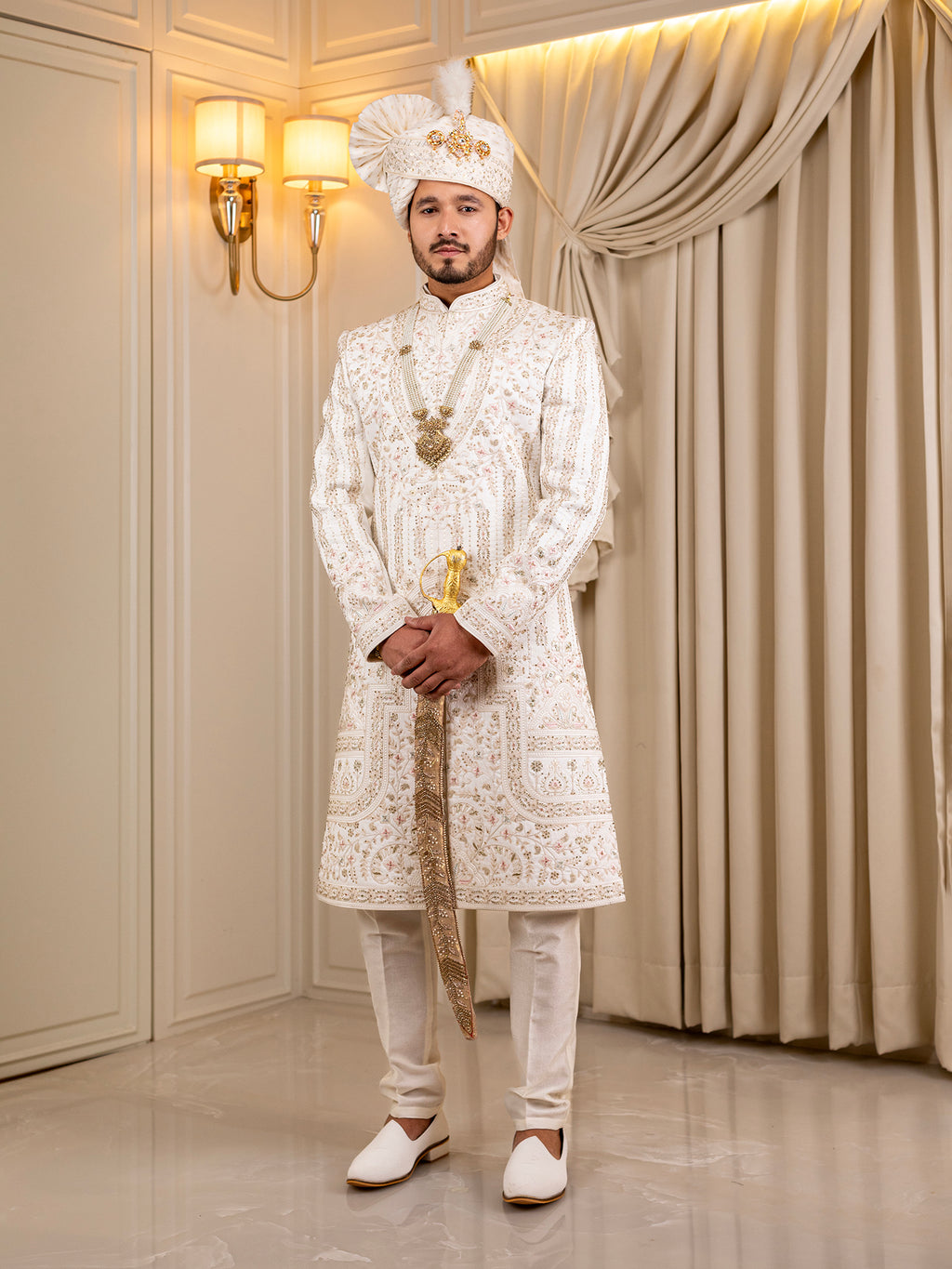 Rishi's Radiant White Sherwani