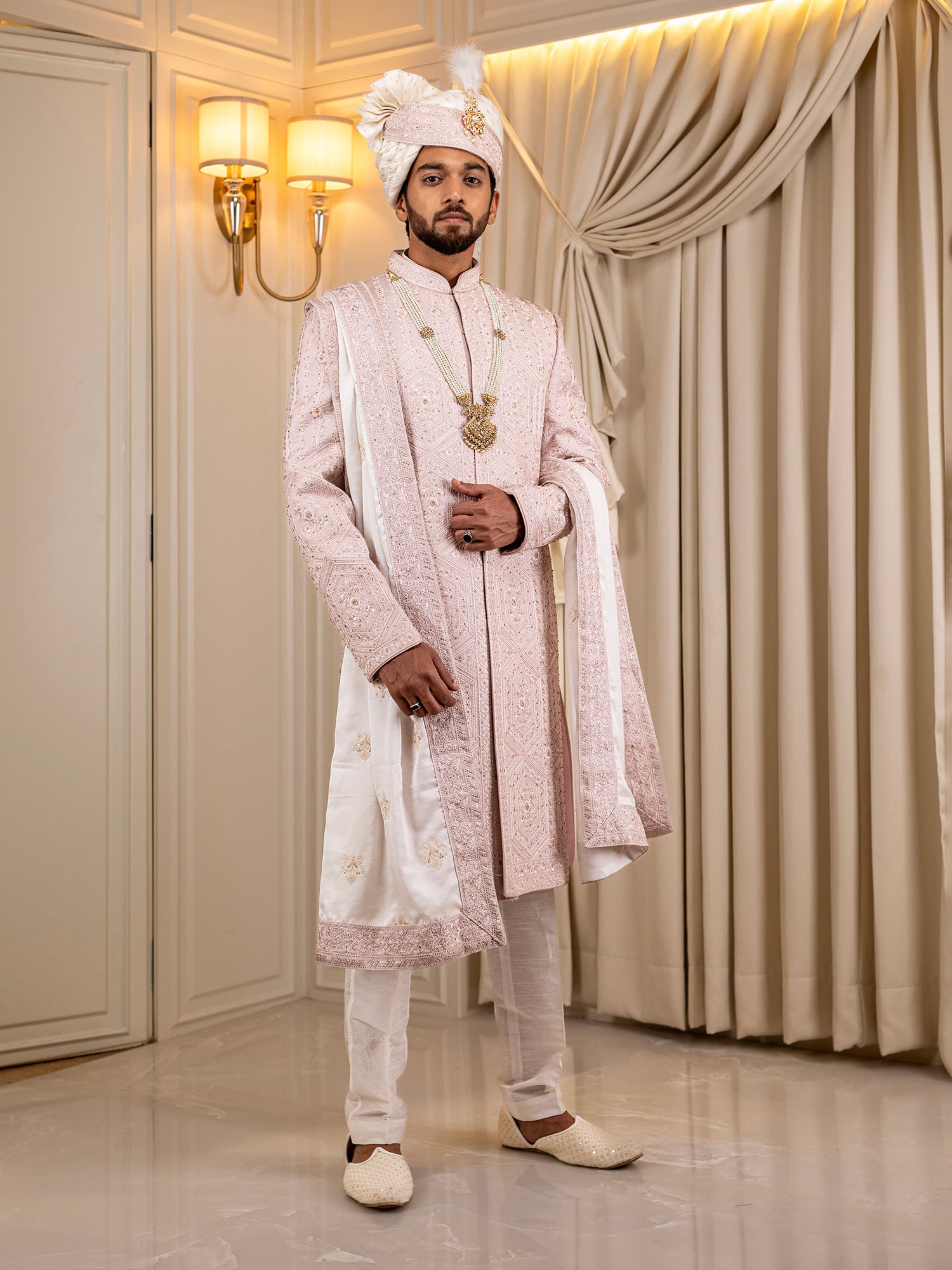 Tanmay's Timeless Pink Attire Sherwani