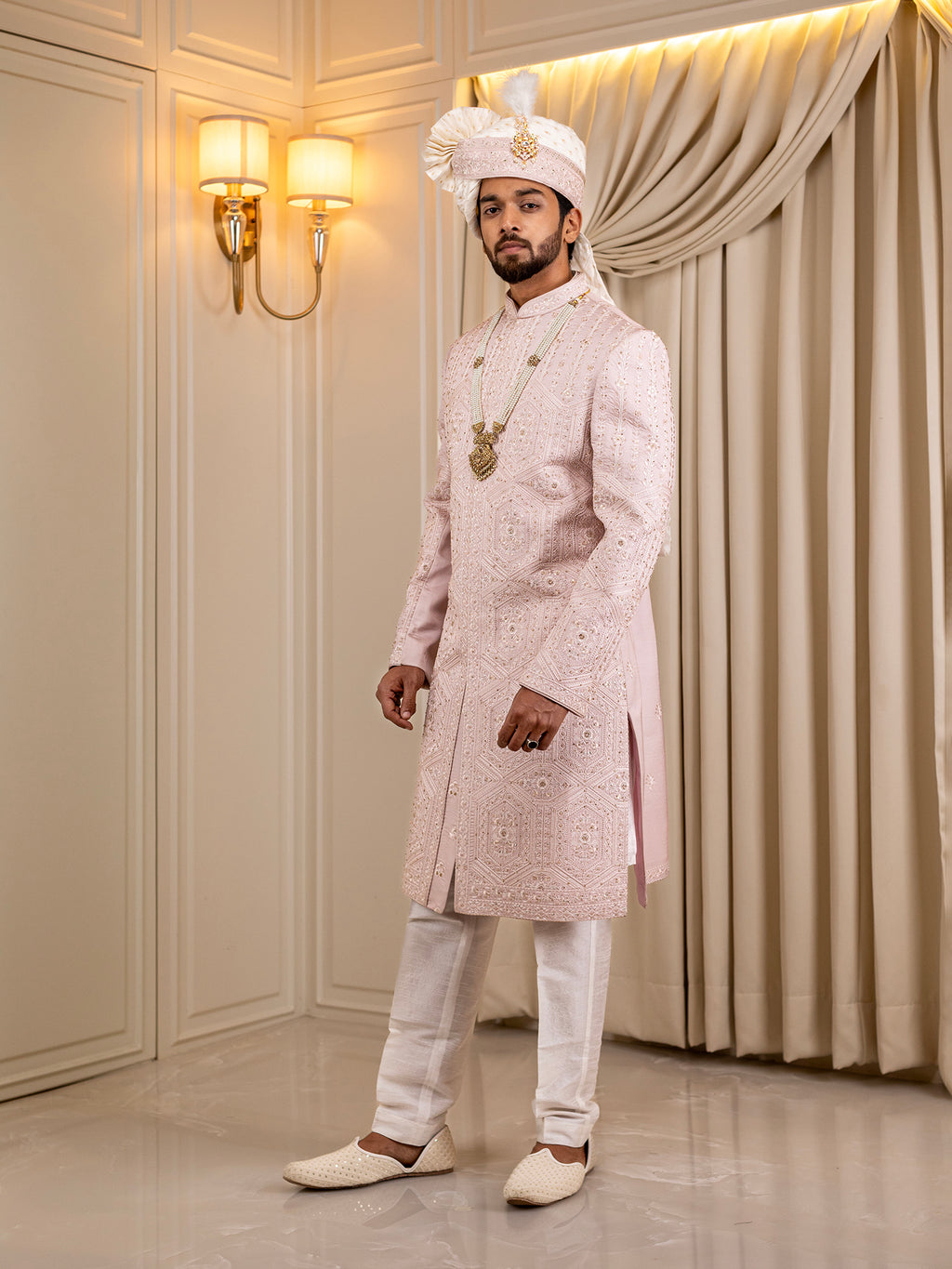 Tanmay's Timeless Pink Attire Sherwani