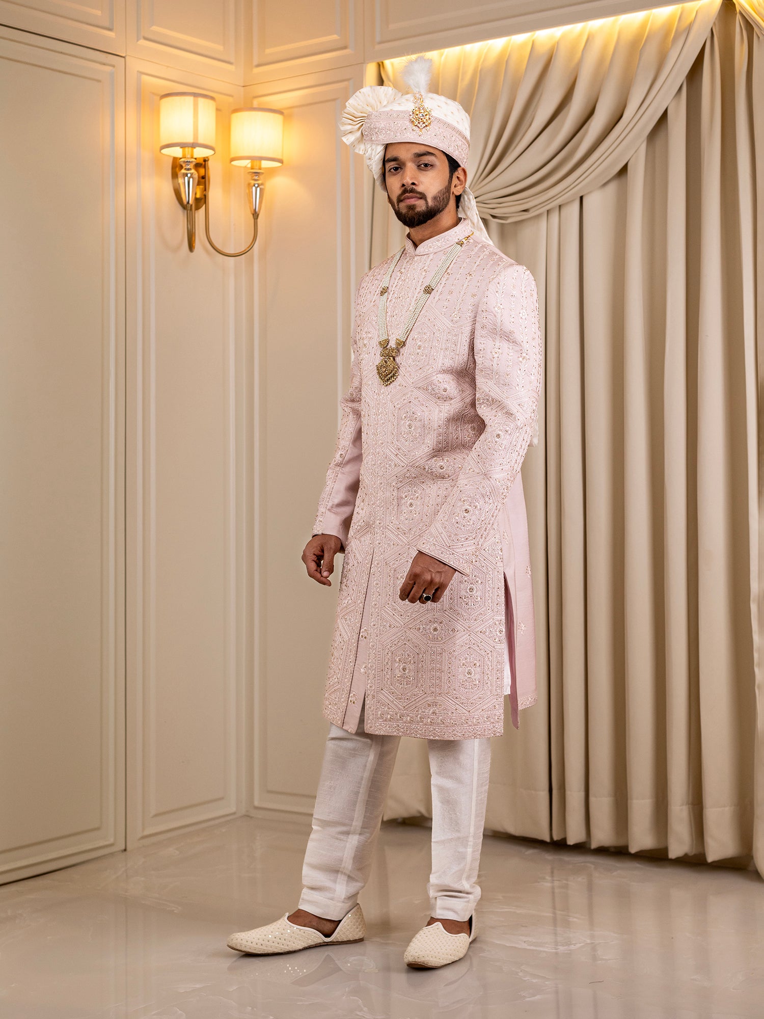 Tanmay's Timeless Pink Attire Sherwani