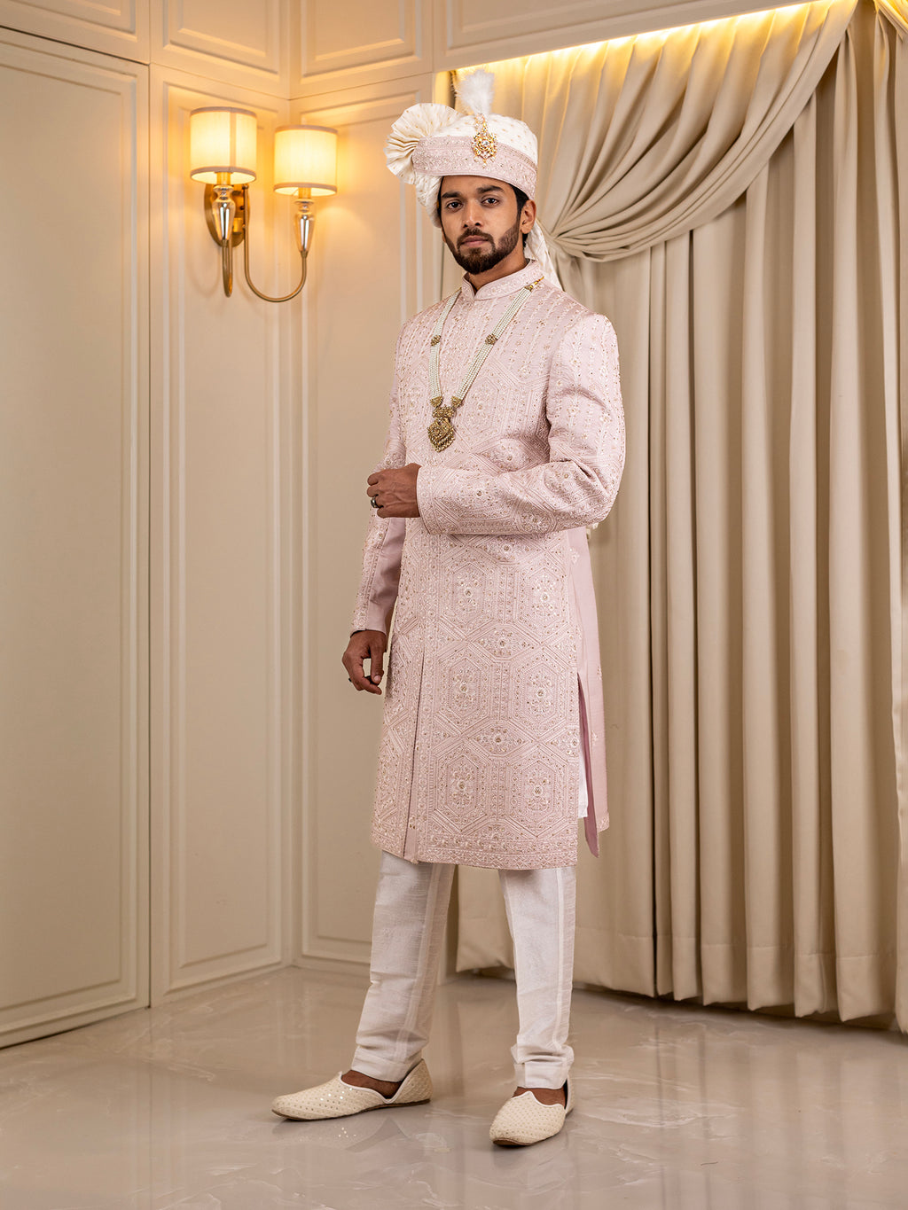 Tanmay's Timeless Pink Attire Sherwani