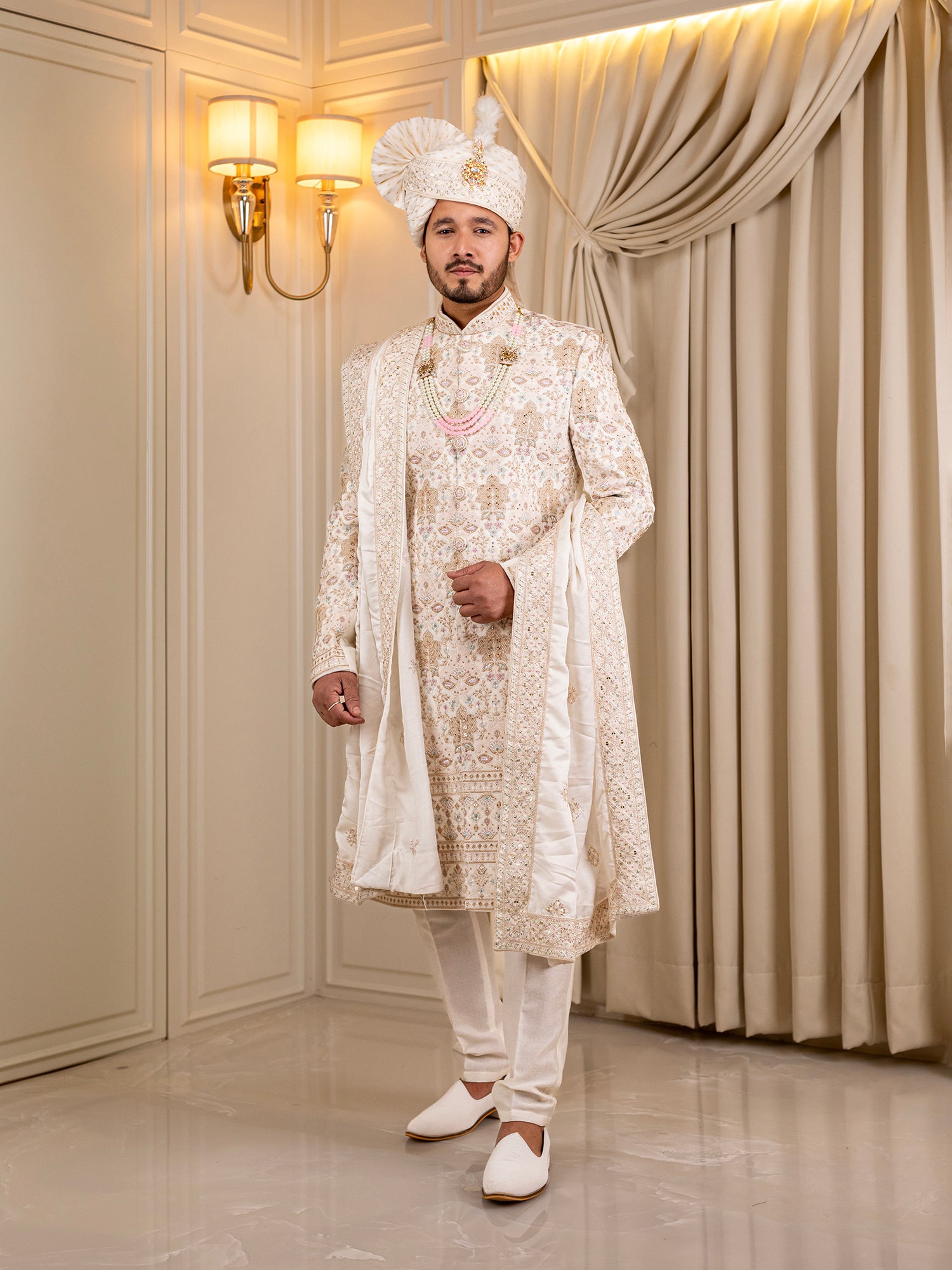 Sanchit's Celestial White Sherwani