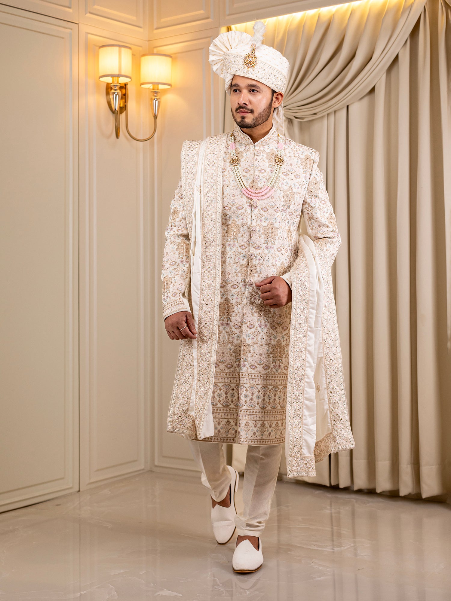 Sanchit's Celestial White Sherwani