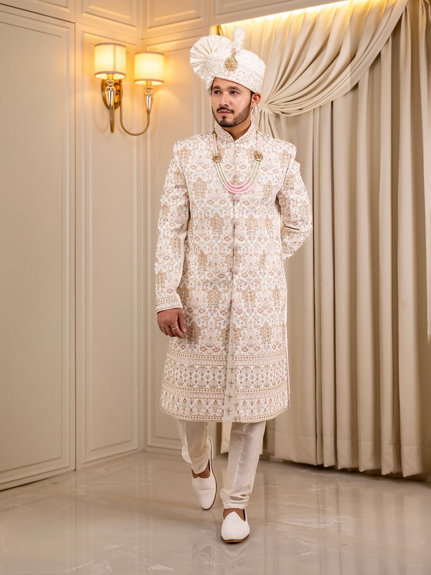 Sanchit's Celestial White Sherwani