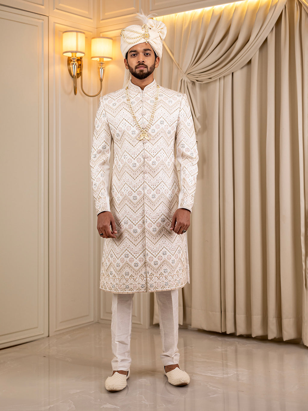 Sarthak's Snowy Serenity Sherwani