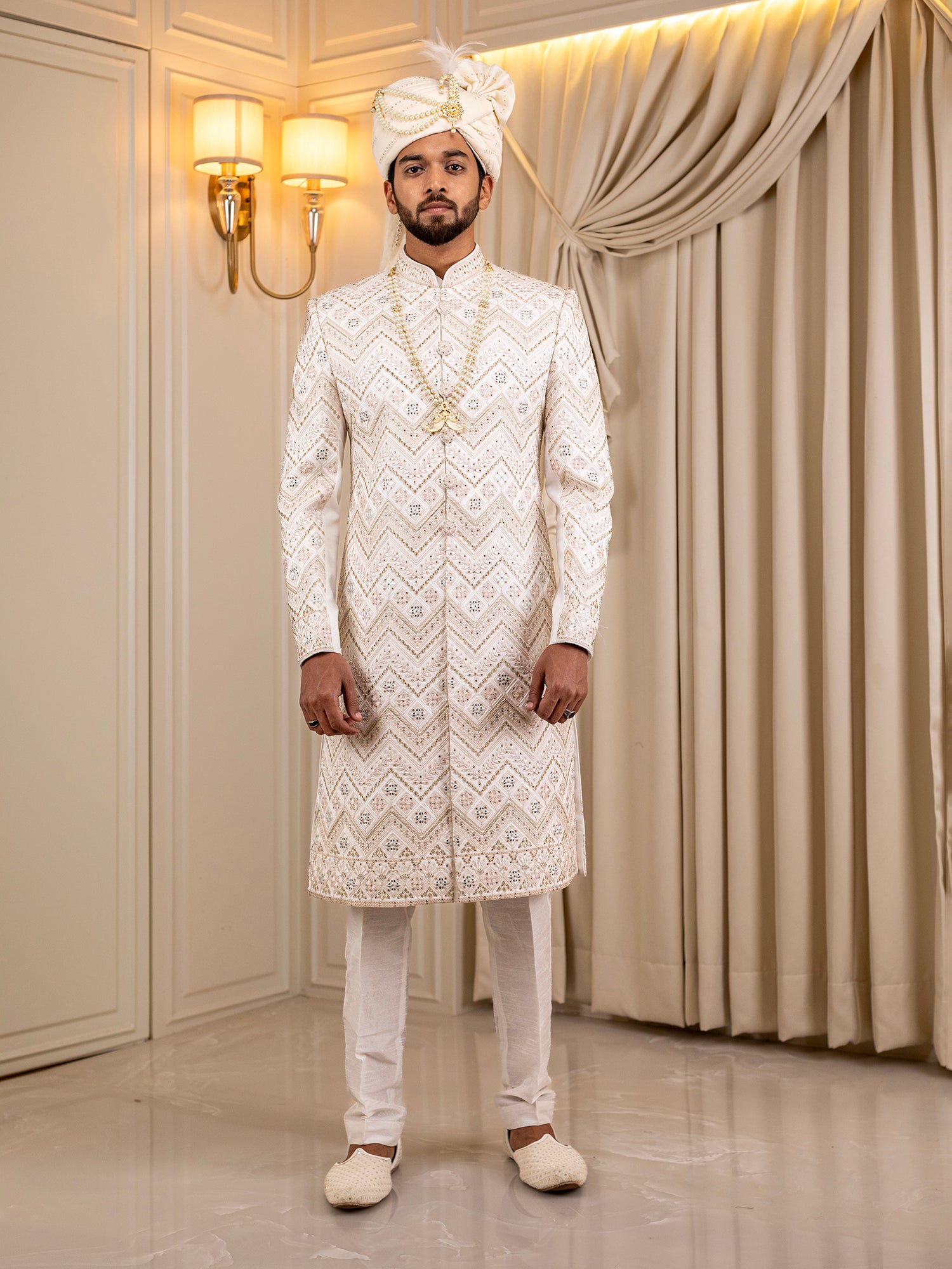 Sarthak's Snowy Serenity Sherwani
