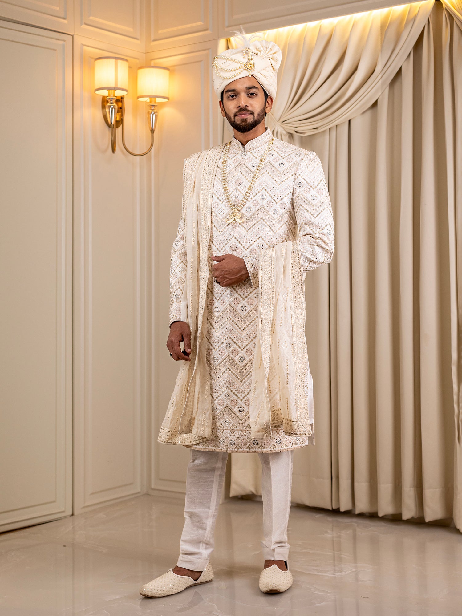 Sarthak's Snowy Serenity Sherwani
