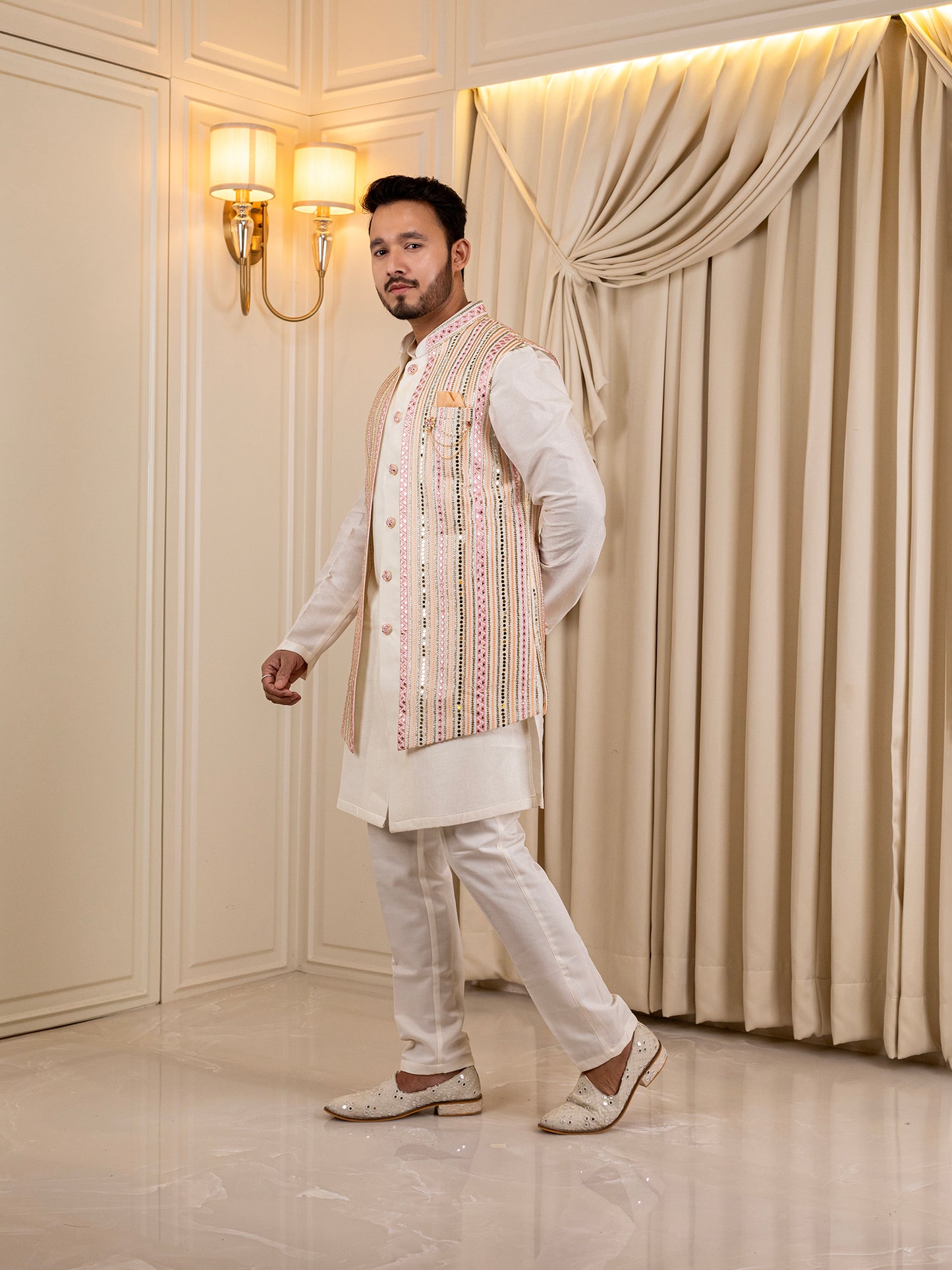 Sahil's Serene White Kurta Pajama with Jacket