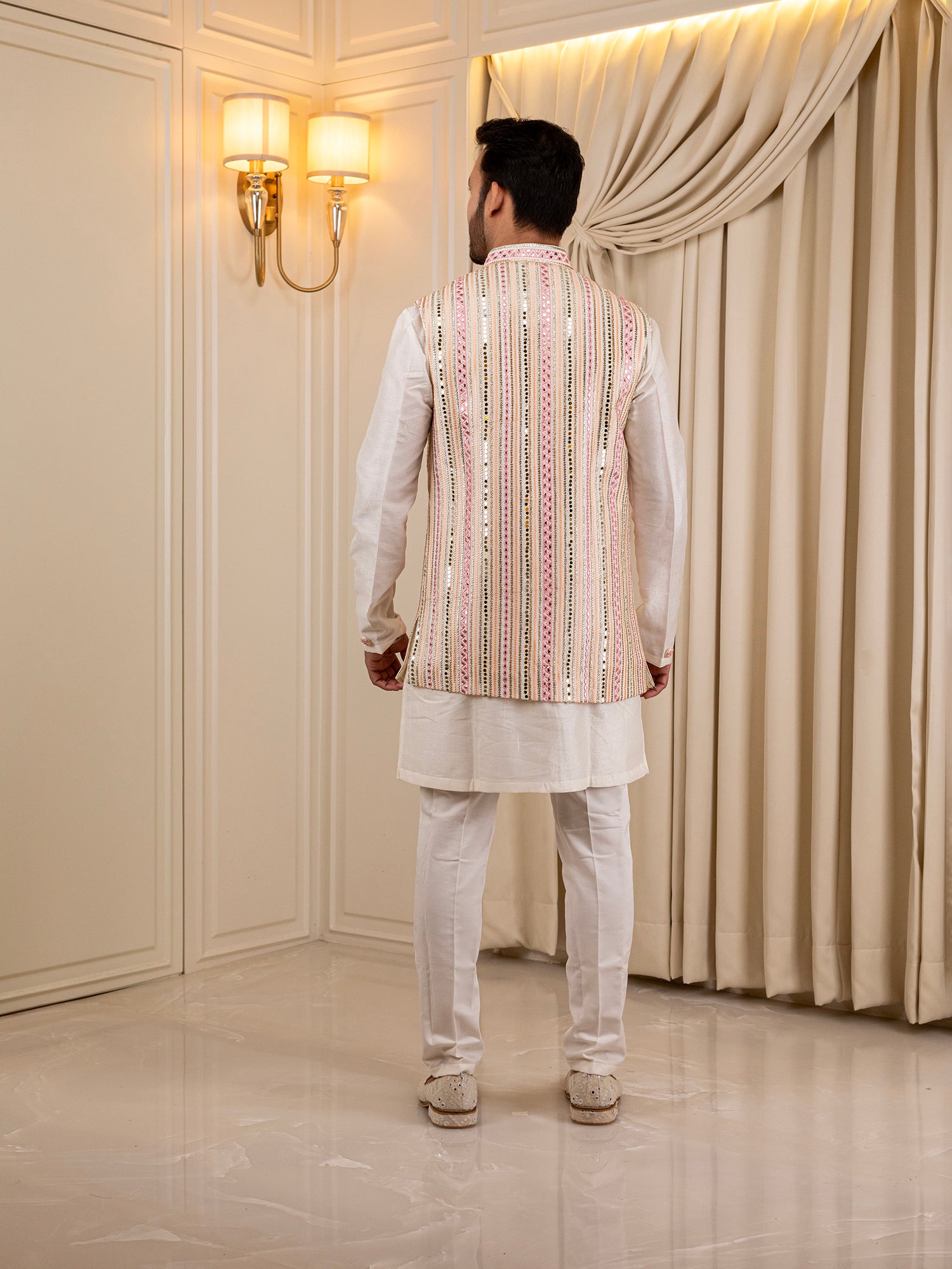 Sahil's Serene White Kurta Pajama with Jacket