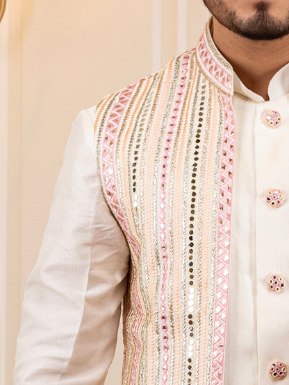 Sahil's Serene White Kurta Pajama with Jacket