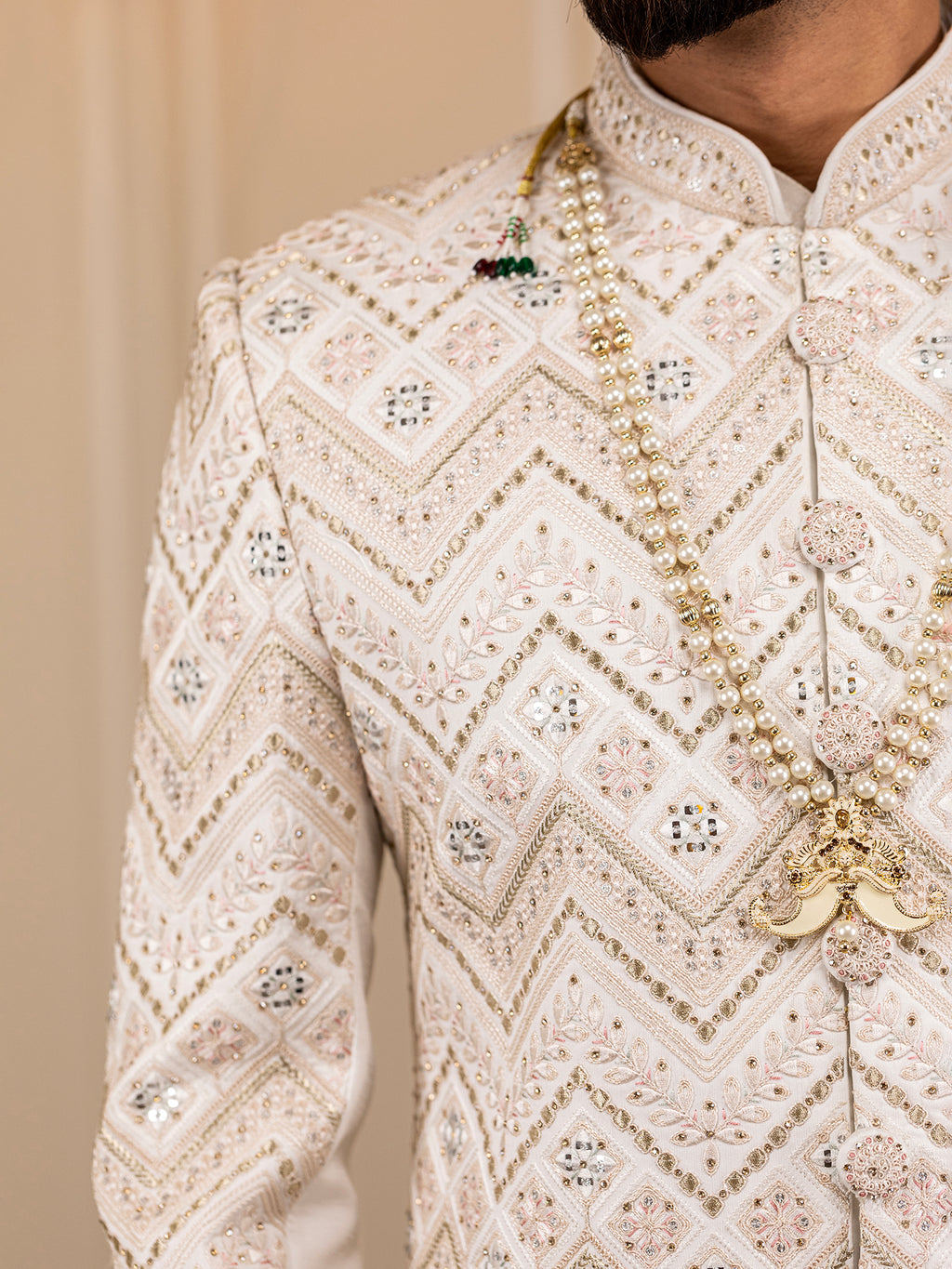 Sarthak's Snowy Serenity Sherwani