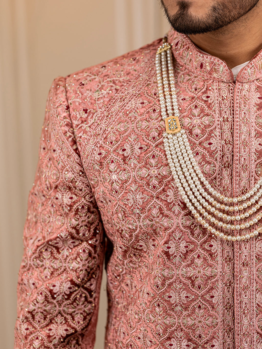 Opulent Cream and Gold Cascade Pearl Mala