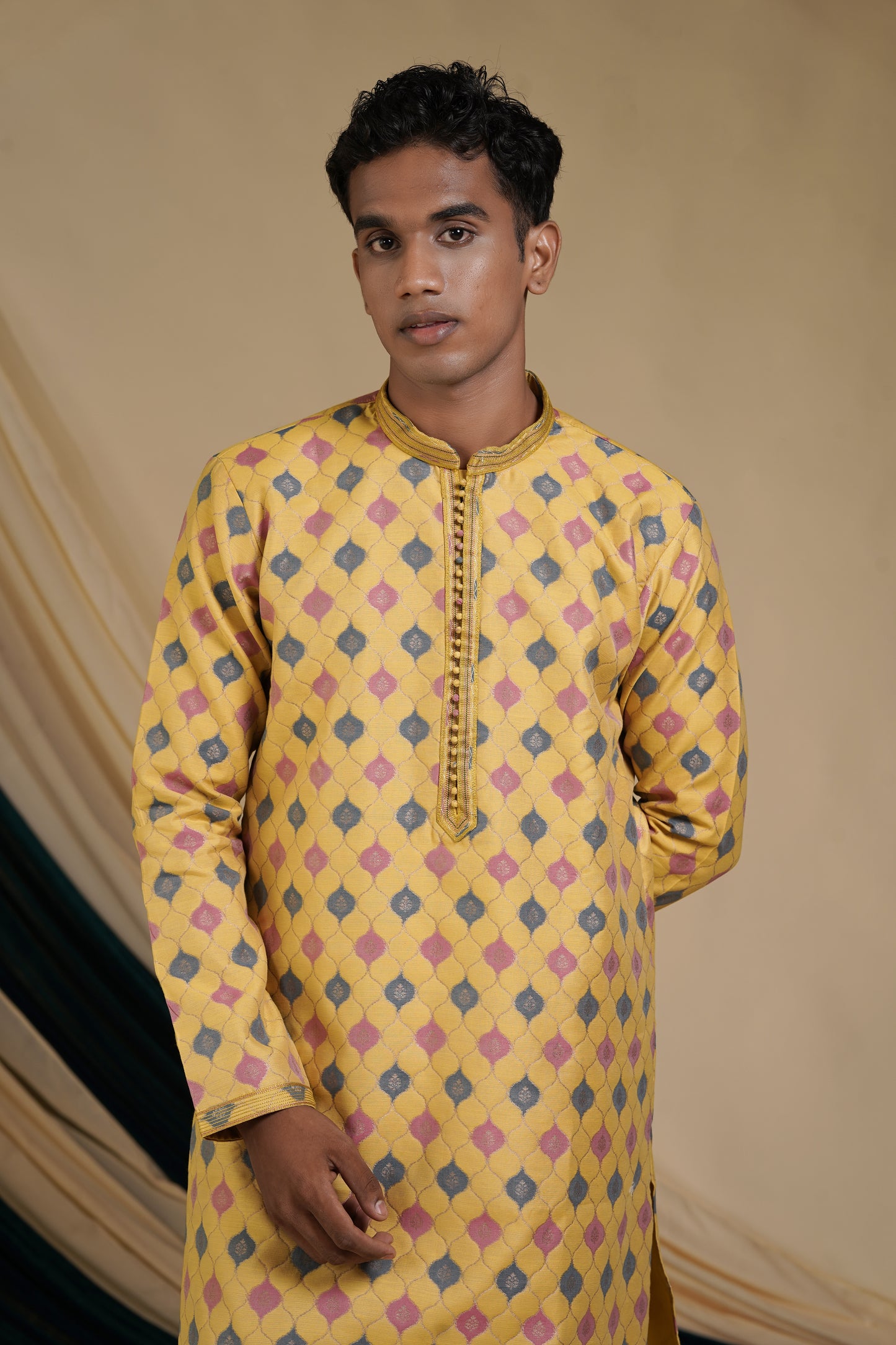 Golden Sunshine Motif Kurta Pajama