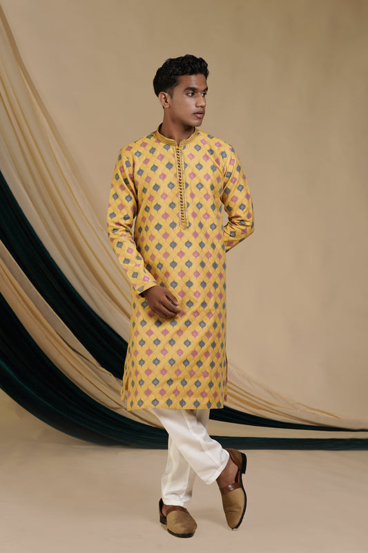 Golden Sunshine Motif Kurta Pajama