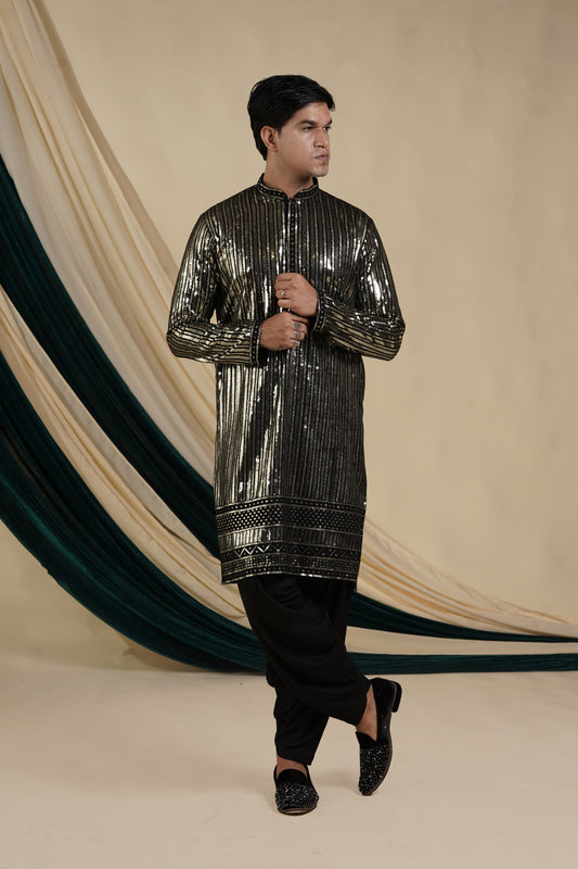 Cream Golden Embroidered Kurta Pajama