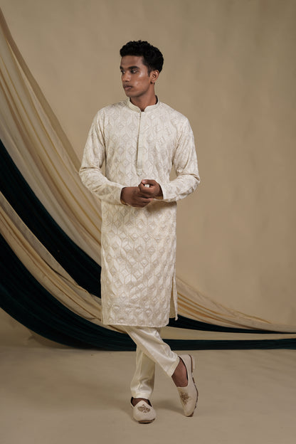 White Silk Heritage Kurta Pajama