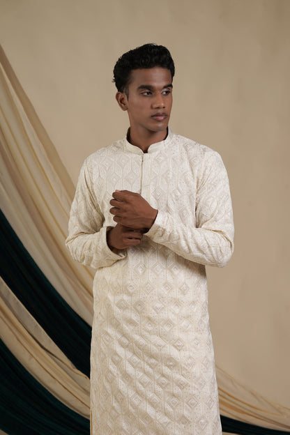 White Silk Heritage Kurta Pajama