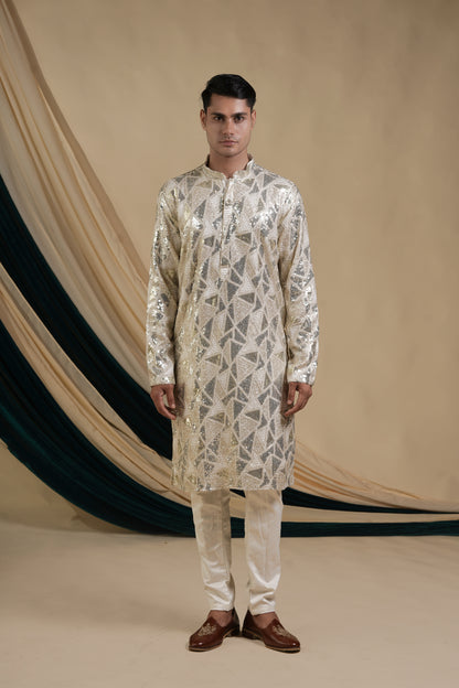 Ivory Paisley Embroidered Kurta Pajama