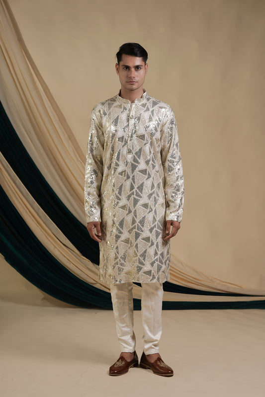 Ivory Paisley Embroidered Kurta Pajama