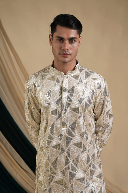 Ivory Paisley Embroidered Kurta Pajama