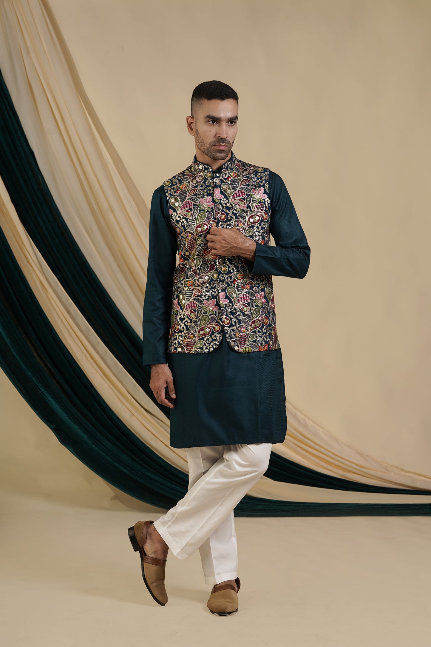 Midnight Blue Regal Kurta Pajama with Jacket