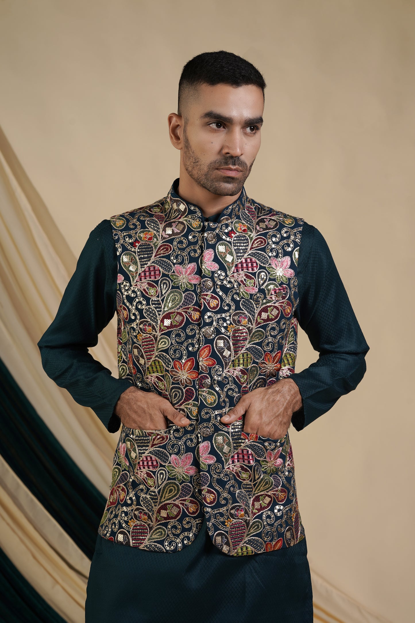 Midnight Blue Regal Kurta Pajama with Jacket