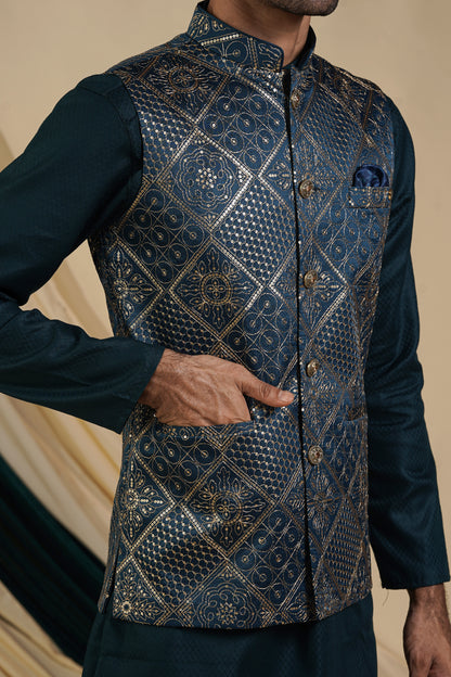 Navy Elegance Kurta Pajama with Jacket