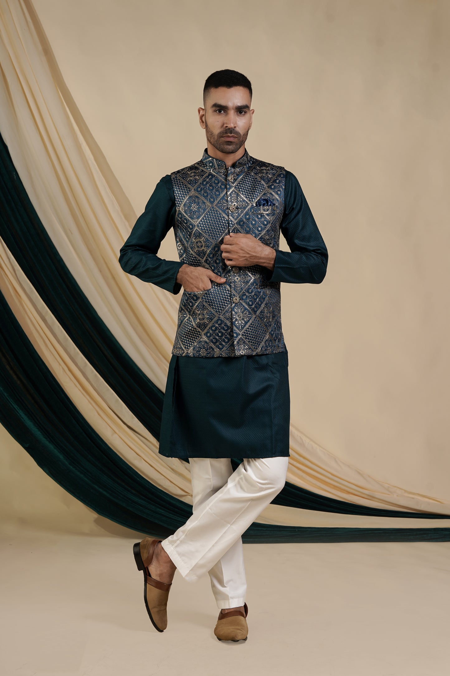 Navy Elegance Kurta Pajama with Jacket