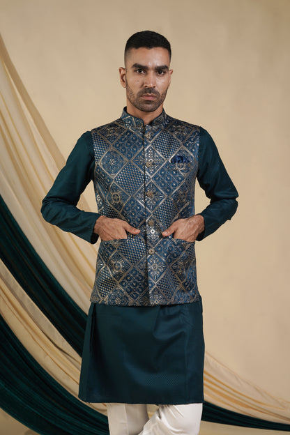 Navy Elegance Kurta Pajama with Jacket