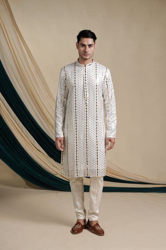 White Opulence Embroidery Kurta Pajama