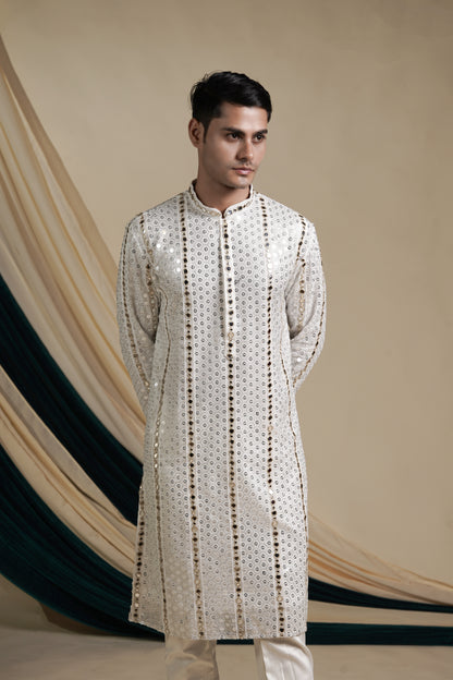 White Opulence Embroidery Kurta Pajama