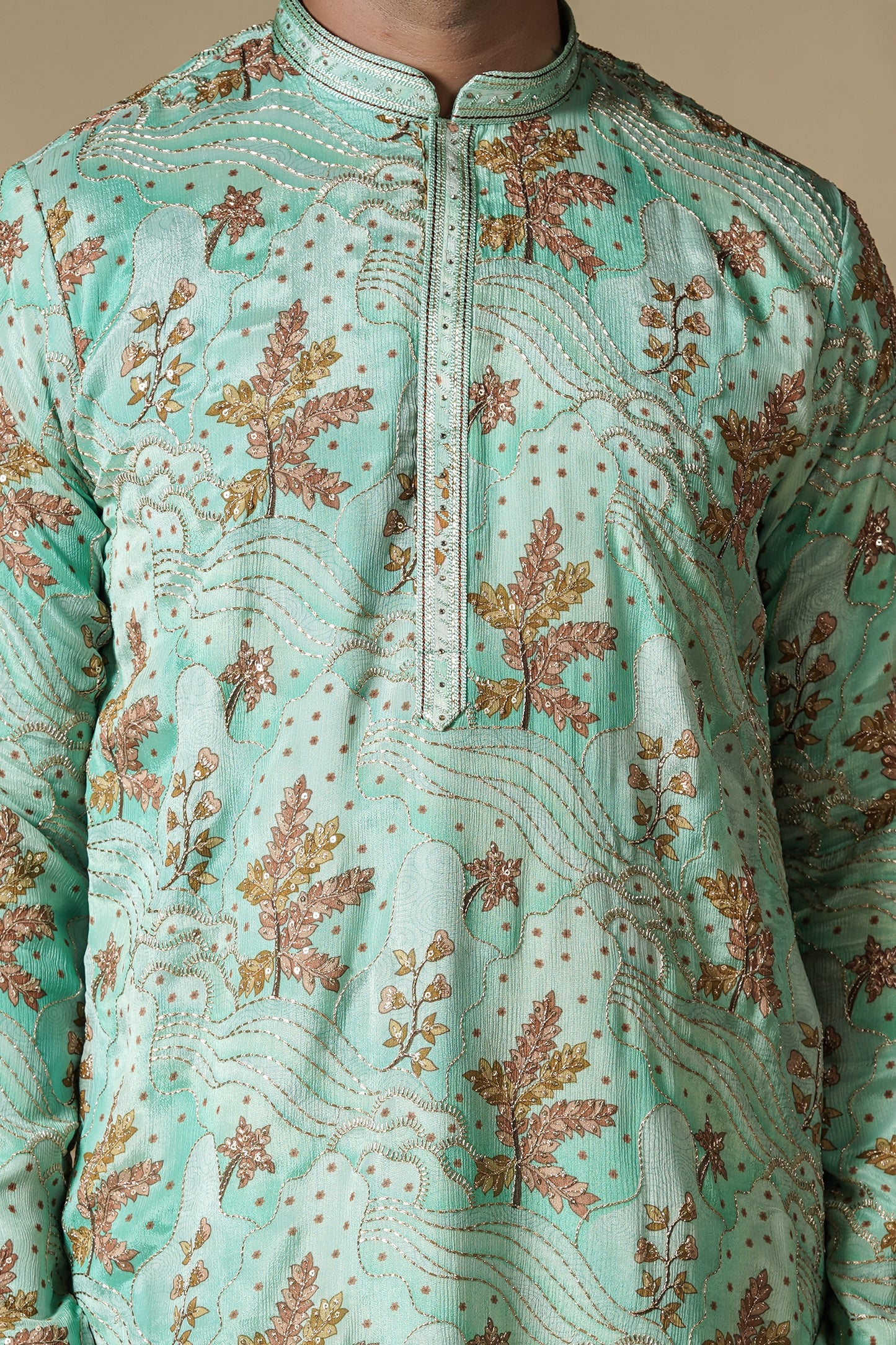 Mint Green Floral Embroidered Kurta Pajama